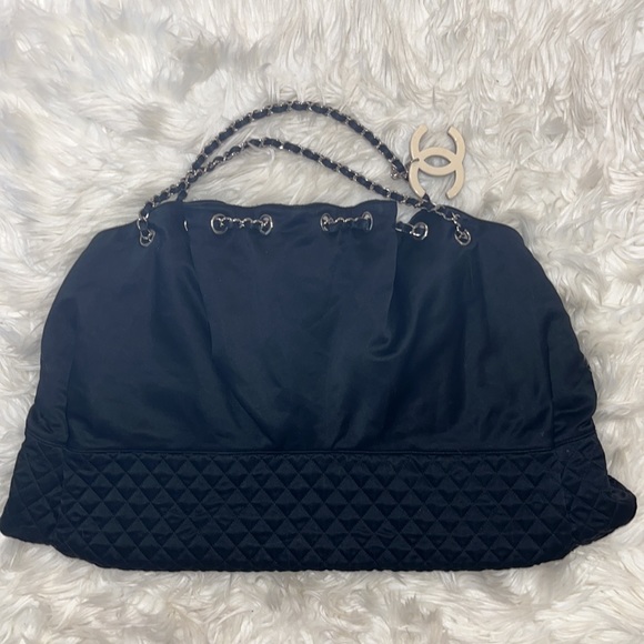 Authentic CHANEL Melrose Coco Cabas Chain Drawstring Satin Shoulder Bag - Picture 7 of 16